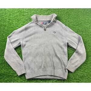 Chaps Mens  L Gray 1/4 Zip Pullover Winter Sweater Knit Mock Neck Long Sleeve